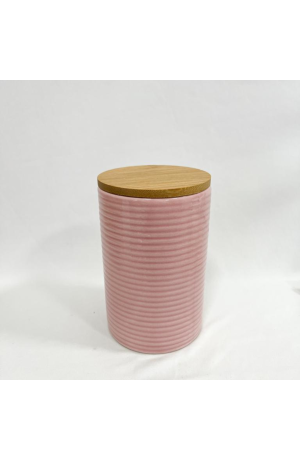 Pote Rosa de Cerâmica com Tampa de Bambu