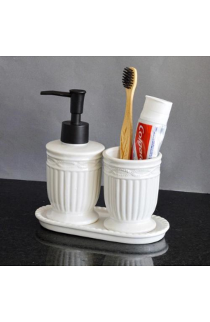 Jogo de Banheiro 3 Peças  Greece - Branco e Preto Fosco de Cerâmica