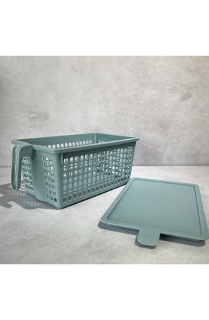 Caixa Organizadora de Plástico Azul com Tampa Médio