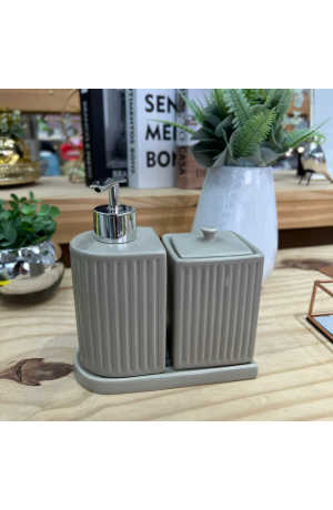 Jogo de Banheiro Nude com Listras - 3 Peças de Porcelana