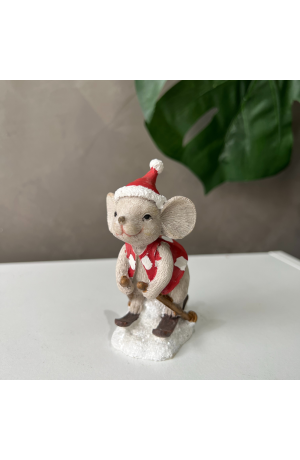 Enfeite para Pendurar Rato Esquiando de Resina