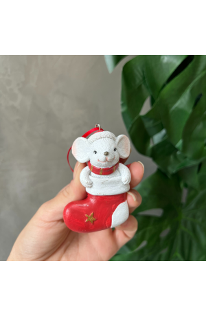 Enfeite para Pendurar Rato Dentro da Meia Decorativo de Resina