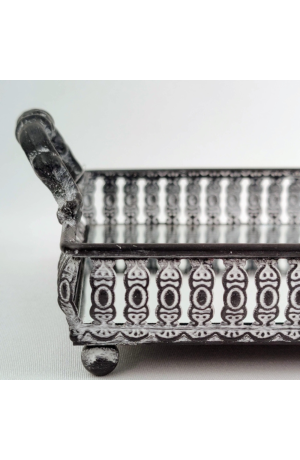 Bandeja Prata Retangular Dahab em Ferro com Espelho e Alça