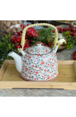 Bule Decorativo de Porcelana Floral - Branco 