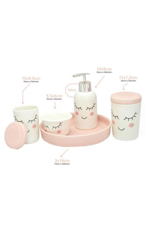 Kit de Banheiro Rosa Porcelana 5 Peças - Cilios