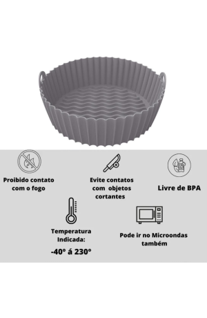 Forma Cinza de Silicone para Air fryer  Redonda