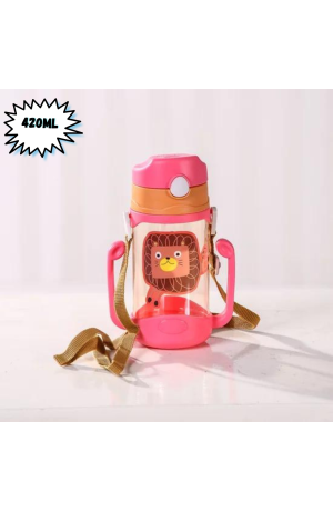 Garrafa Infantil de Plástico Rosa e Laranja  - Leão 420ml