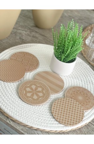 Porta Copos Redondo MDF Cortiça com 6 Peças 10/10cm