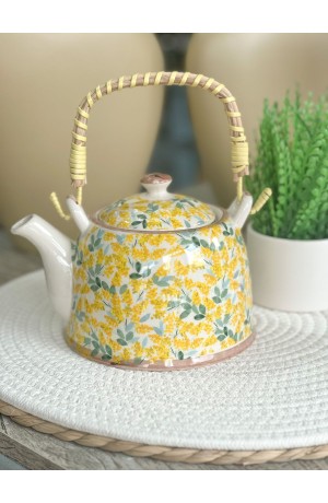 Bule Decorativo de Porcelana Floral  - Amarelo e Verde