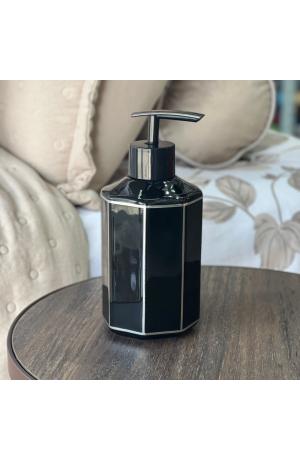 Porta Sabonete Liquido Preto C/ Borda Branca de Porcelana