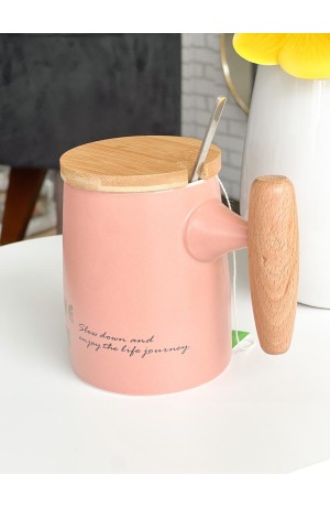 Caneca Salmão de Cerâmica com Tampa de Bambu 350ml