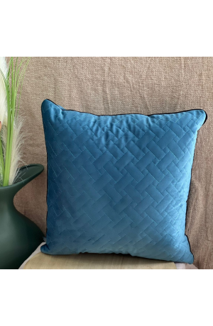 Capa de Almofada Azul de Veludo com Borda Preta 43cm