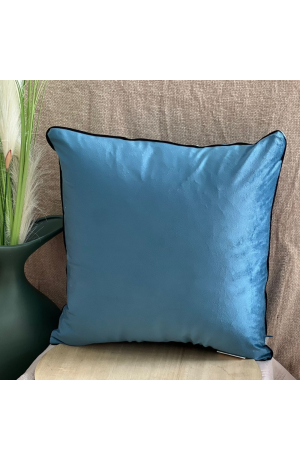 Capa de Almofada Azul de Veludo com Borda Preta 43cm