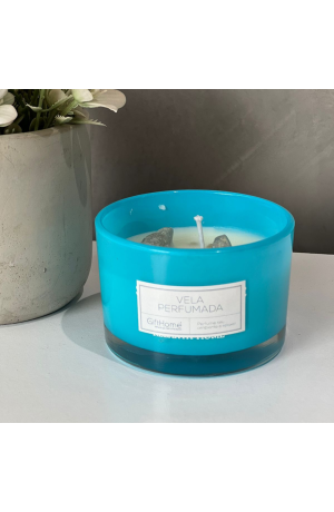 Vela Aromática com castiçal Azul e Pedras