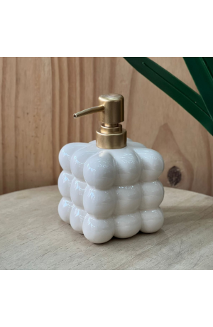 Porta Sabonete Liquido de Cerâmica - Branco com Tampa Dourada  (420ml)