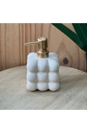 Porta Sabonete Liquido de Cerâmica - Branco com Tampa Dourada  (420ml)