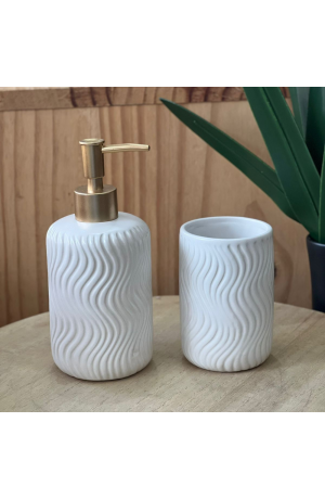 Kit de Banheiro Branco com Tampa Dourada - 2 Peças (450ml)