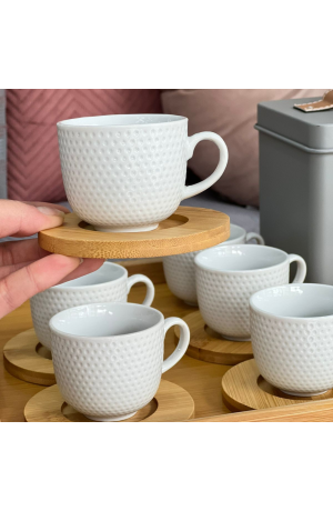 Jogo 6 Xicaras com Pires de Bambu Bolinhas - 100ml