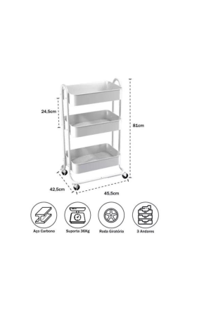 Carrinho Branco Organizador Multiuso 3 Prateleiras - Berlim
