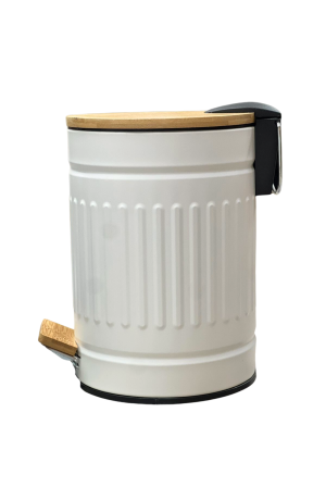 Lixeira Flued Branco 3L Tampa e Pé de Bambu