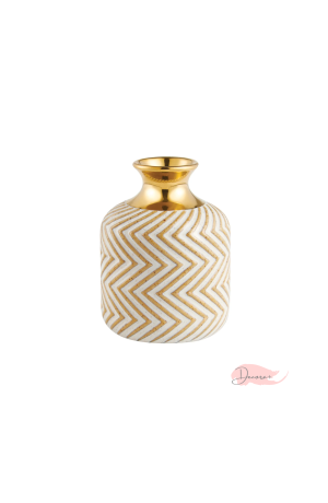 Vaso de Cerâmica Chevron Creme e Dourado Bojudinha 16cm
