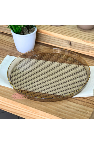 Bandeja Âmbar Redonda com borda Dourada - (G)