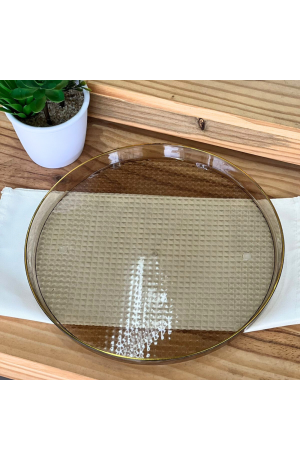 Bandeja Âmbar Redonda com borda Dourada - (G)