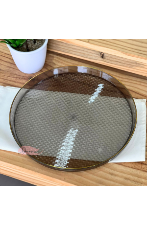 Bandeja Fumê Redondacom borda Dourada - (G)