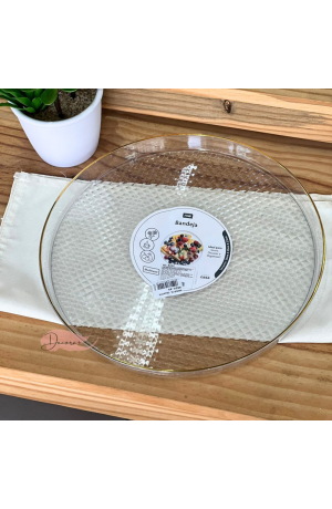 Bandeja Transparente Redondacom borda Dourada - (G)