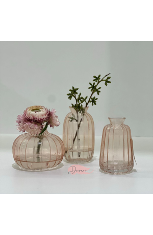 Vaso de Vidro Canelado - Rosa 9cm X 10,5cm