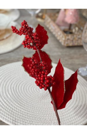 Enfeite de Natal Decorativo - Galho Vermelho com Frutas  65cm