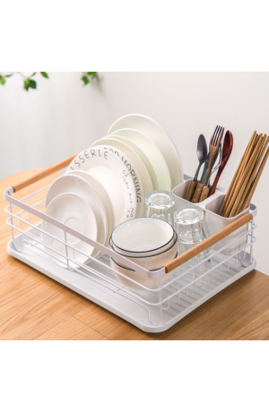 Escorredor de Louças com Porta Talheres e Bandeja  - Branco