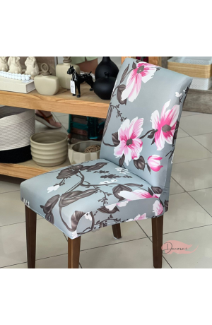 Capa de Cadeira Cinza Floral em Poliéster  40cmX50cm / 45cmX65cm