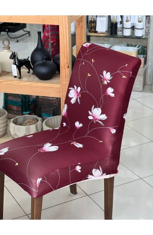 Capa de Cadeira Vinho Floral em Poliéster  40cmX50cm / 45cmX65cm