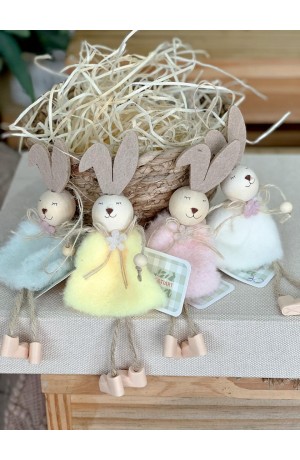 Enfeite Coelha de Páscoa 18cm Roupinha Branca