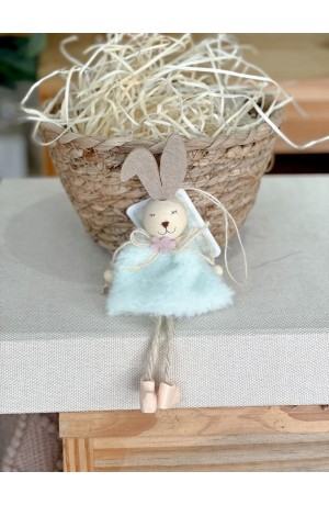 Enfeite Coelha de Páscoa 18cm Roupinha Verde