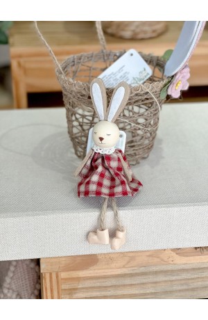 Enfeite Coelha de Páscoa 18cm Roupinha Xadrez
