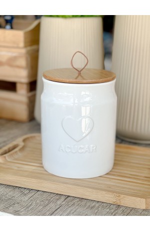 Pote de Açucar 1100ml com Tampa Hermética de Bambu