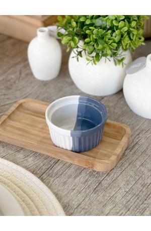 Ramequim de Cerâmica Azul c/ Branco - 9cm x 4,5cm