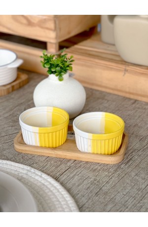 Ramequim de Cerâmica Amarelo c/ Branco - 9cm x 4,5cm