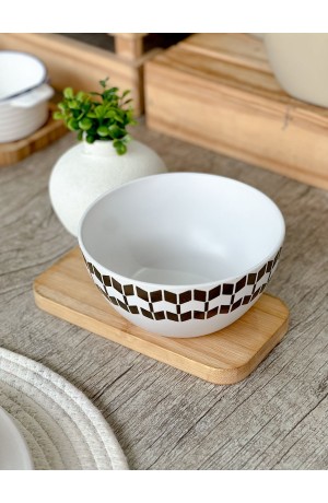 Bowl de Cerâmica Branco Com Detalhe Dourado 500ml - Mod. 4