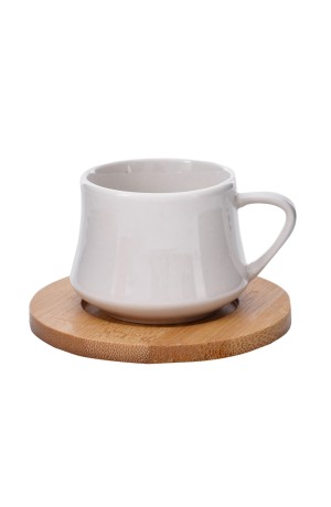 Conjunto de Xícaras Porcelana com Pires Bambu Sweden 4 Pçs 80ml