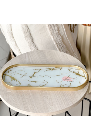 Bandeja Dourada de Marmore Oval