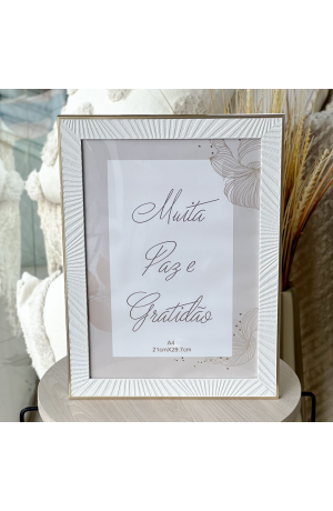 Porta Retrato Branco c/ Moldura Dourada 