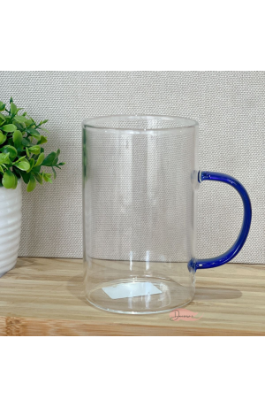 Caneca Vidro com Alça Azul 350ml