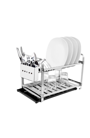 Escorredor 16 Pratos com Porta Talheres em Inox e Bandeja