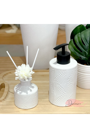 Kit de Banheiro com Difusor de Porcelana Branco - 2 Pcs