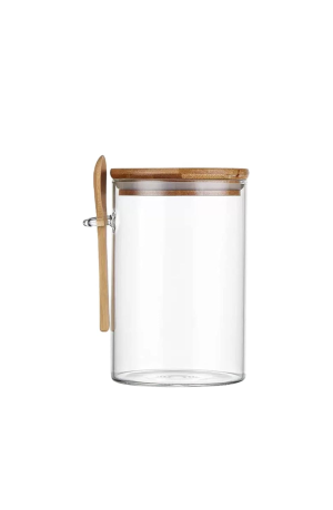 Pote de Vidro com Tampa e Colher de Bambu - 450ml