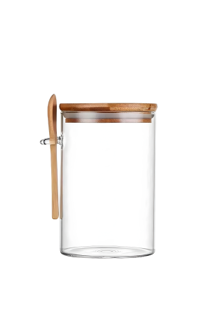 Pote de Vidro com Tampa e Colher de Bambu - 550ml