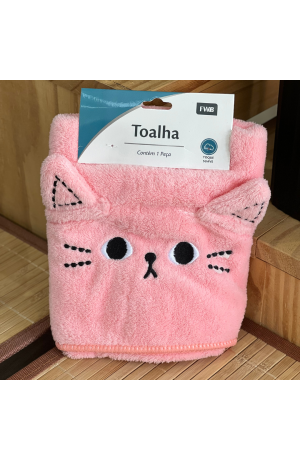Toalha Infantil Gatinho - Rosa 34.5cm X 74.5cm
